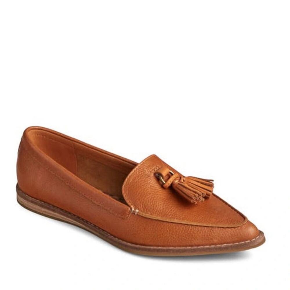 Sperry Women’s Saybrook Tan Leather Pointed Toe Slip On Loafers Sz 9 Business
